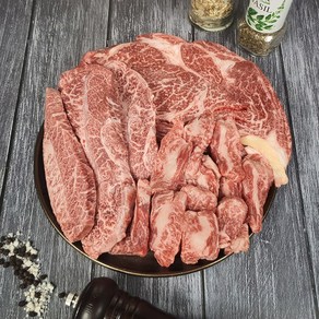 마장동 투뿔 한우 모듬세트 꽃등심 갈비살 부채살 600g 소고기 구이, 3개, 200g