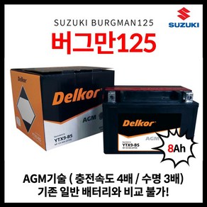 스즈키 버그만 125 AGM 배터리 12V 8Ah, 1개