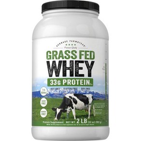 Calyle Gass Fed Whey Potein Powde 2lb 33g of Potein Pe Seving Unflavoed Suga and Homon, 1개, 907g