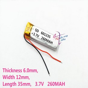 배터리 3.7V 리튬 폴리머 601235 061235 260mAh DIY Mp3 GPS PSP 블루투스 헤드폰 헤드셋 BC31 v5.0, 1개