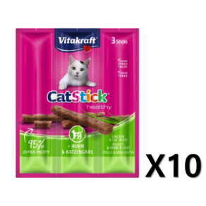 비타크래프트 캣 스틱 간식 3p, 치킨+캣그라스, 18g, 10개