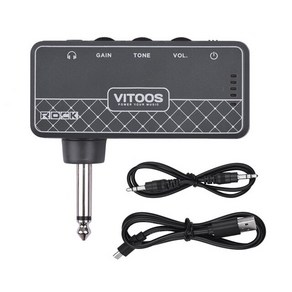 VITOOS-ROCK 기타 헤드폰 앰프 1/4 인치 플러그 3.5mm 잭 및 Aux 인 게인 톤 볼륨 내장 충전식 배터리, 01 R-OCK, 01 ROCK