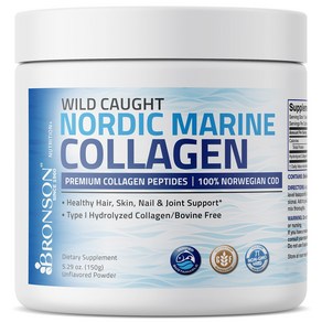 Bronson Marine Collagen Peptides Hydrolyzed Protei 브론슨 마린 콜라겐 펩타이드 가수분해 단백질 파우더 100% 자연산 북유럽 대구 인증 관