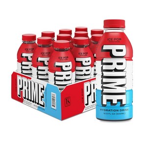 PRIME HYDRATION 프라임 하이드레이션 스포츠 음료 노슈가 카페인 프리 아이스 팝, 500ml, 12개