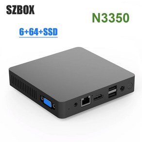 SZBOX 미니 팬리스 PC 데스크톱 컴퓨터 B20 N3350 윈도우 10 SSD 추가 2.4G 와이파이 1000M VGA HD 4K 디스플레이 6GB 64GB, CHINA, AU, 6G 64G NO Backet, 1개