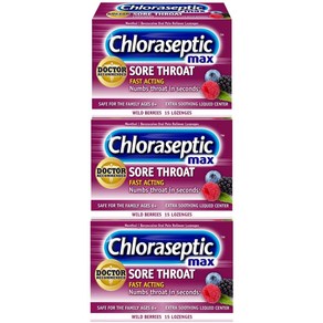 Chloraseptic Max Strength Sore Throat Lozenges Wild Berries Flavor 15 Count (Pack of 3)