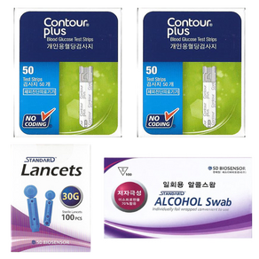 컨투어 BAYER 바이엘 컨투어플러스 혈당시험지 1박스 100매 + 채혈침100개 + 알콜솜100매 SW