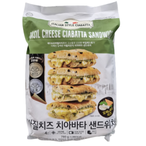 트레이더스 밀크앤허니 바질치즈 치아바타 샌드위치 780G 아이스박스+아이스팩 /냉동식품, 195g, 4개