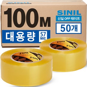 SINILBOND 박스테이프 투명 100M 50롤 1세트, 50개