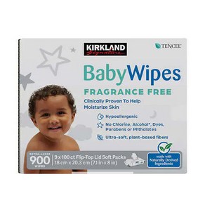 커클랜드 시그니처 베이비 물휴지 무향 900매 Kikland Signatue Baby Wipes Fagance Fee, 9개, 100개