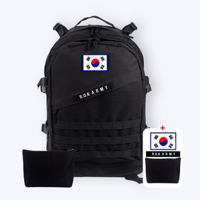 군인가방 45L 검정 + 흰색 태극기 약장 + R.O.K ARMY 패치 + 파우치 밀리터리 학생 출타 배낭 헬스 여행