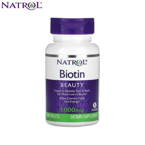 Natol 나트롤 비오틴 Biotin 1000mcg 100정 타블렛 칼슘 셀룰로오스 스테아르산 이산화규소 스테아린산 스테아레이트 마그네슘스테아레이트 글리세린 메틸셀룰로오스 함유, 1개