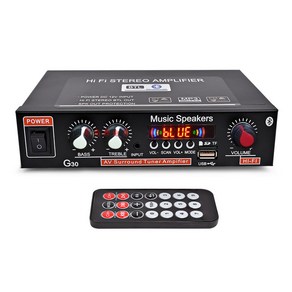 블루투스 5.0 하이파이 뮤직 앰프 HiFi 스테레오 오디오 앰프 스피커 2채널 USB/SD/FM+리모컨, 블랙