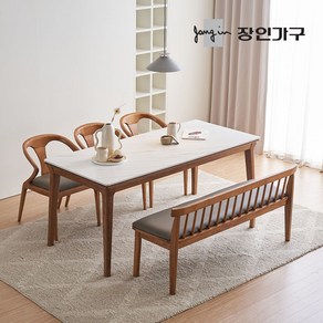 장인가구 바이송 포세린 세라믹 6인 식탁 세트 벤치형, 화이트(세라믹)