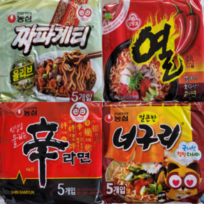 [천지라면] 짜구리 세트 라면종합세트 인기봉지라면 4종 20개입 (짜파게티5 열라면5 신라면5 너구리5), 1세트