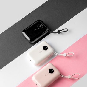 이메이션 케이블일체형 보조배터리 20W 고속충전 LCD잔량표시 9000mAh 스트랩 일체형 유선형, 블랙