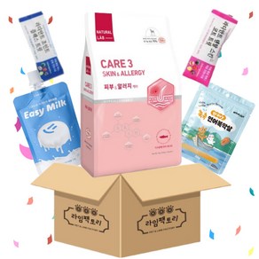 네추럴랩 케어3 유기농 70% 강아지기능성사료 피부&알러지 케어 2kg+이지밀크50ml+네이처알로연어복막살1p+협성로하스 라디안트트릿2p