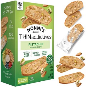 Nonni's THINaddictives Almond Thin Cookies - Pista Nonni's THINaddictives 아몬드 씬 쿠키 - 피스타치오 아몬드 쿠키 씬, 124g, 1개