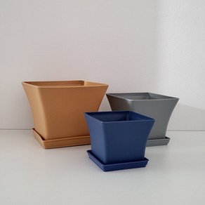 사각 컬러 플라스틱화분 3컬러 화분받침세트, 블루(화분+받침), 1개