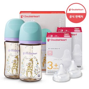 더블하트 모유실감 3세대 디어프렌즈 트윈팩 240ml(블루밍가든)+젖꼭지 4개, 3세대 젖꼭지 M(4입), 240ml, 1세트