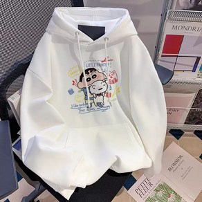 S~3XL 짱구 흰둥이 프린트 후드 우정 커플 맨투맨 캐주얼 탑 레트로 빈티지