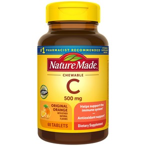 Natue Made Chewable Vitamin C 500 mg Dietay Sup 네이처 메이드 츄어블 비타민 C 500mg 면역 지원을 위한 건강 보조 식품 60정, 90정, 1개