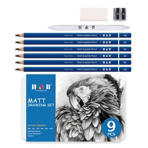 HB문화사 Matt Gaphite 스케치 드로잉 펜슬셋트 전문가용 입시용 틴케이스, 1개