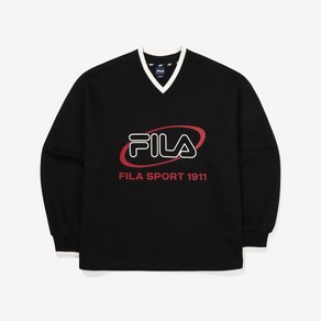 [FILA 본사공식] 빅로고 면혼방 V넥 맨투맨 (FS2POF3155F_BLK)