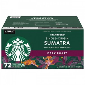 Stabucks Sumata Coffee K-Cups Dak Roast 스타벅스 싱글 오리진 수마트라 커피 캡슐 K컵 큐리그 다크 로스트 72개입