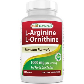 Best Natuals Natual L-Aginine L-Onithine - 1회 제공 시 1000mg 120정 Non-GMO & Glude Fee (120Count (1, 1개