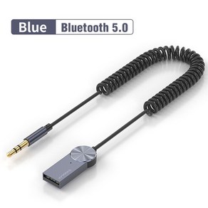 KUULAA-Aux 블루투스 어댑터 동글 케이블 자동차용 3.5mm 잭 Bluetooth 5.0 리시버 스피커 오디오 음악 무, 01 Blue, 1개