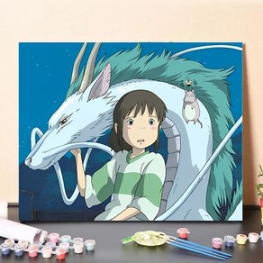 벼랑위의포뇨 유화 명화 마녀배달부키키 그림 그리기 지브리 세트, 30x40cm 내부프레임+물감붓, D, 1개