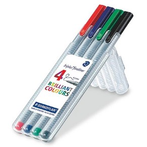 스테들러 삼각 화인라이너 세트 334SB4(0.3mm/흑 청 적 녹), 단품