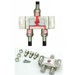 [컴뱅크 안테나선 분배기 부품 모음 ] TV 유선방송 디지털 아날로그 공중파 케이블 방송 RF 동축 케이블 연결 연장 젠더 분배기 공유기 모음 각 각 주문하세요, 유선분배기, TV2대연결, 1개