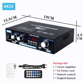 엔코아몰 nobsound dac AK55 900W 가정용 전력 증폭기 2 채널 블루투스 50 사운드 FM USB 원격 제어 미니 HIFI 디지털 스테레오, AK35 EU Plug