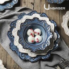 UNBAISER 빈티지 바로크 접시 엔틱 클래식 플레이트 양각 그릇 세트 3종 5종세트, S [6인치 플레이트], 1개