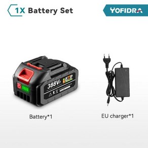 Yofida 무선 전기 체인톱 드릴용 충전식 리튬 이온 배터리 전기 렌치 송풍기 도구 18V 15000mAh 22500mAh, 1) 1x388VF-1 Chage, 1개