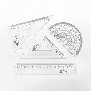 투명 삼각자 각도기 15cm자 4종 Set 하드케이스, 1세트, Clea