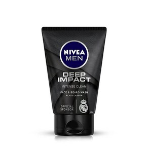 Nivea 남성용 딥 임팩트 인텐스 클린 페이스 앤 비어드 워시 블랙 카본 100ml (3.3온스)