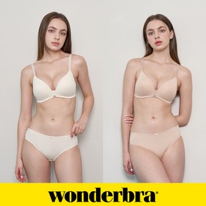 [Wondeba] 아쿠아 V넥 노와이어 브라팬티 4종세트 크림+라이트베이지 WBW3N3738C_T