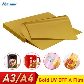 UV DTF 골드 필름 UV DTF 필름 시트 UV 스티커 6090 4060 A A2 A3 A4 A4 용 필름, gold film A4 10PCS, 10개