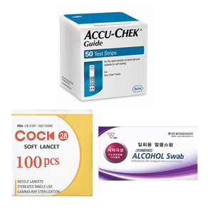 아큐첵 가이드 Accu-Chek Guide 혈당시험지 혈당검사스트립 세트(시험지50매+호환침100개+알콜솜100매) SW, 1개