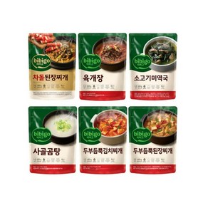 비비고 김치찌개 460g + 된장찌개 460g + 소고기미역국 500g + 육개장 500g + 차돌된장찌개 460g + 사골곰탕 500g, 1세트