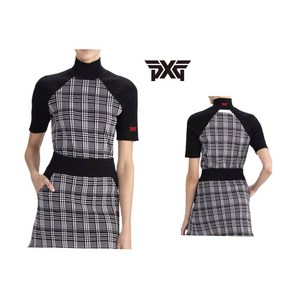 [국내배송] PXG 여성골프웨어 CHECKER PLAID 니트 목폴라 반팔티셔츠