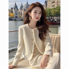 녕동 여성 라운드넥 모직 자켓 크롭 숏재킷 아우터 패션 점퍼 봄가을 숏코트 하객룩 오피스룩