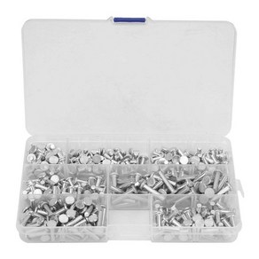 솔리드 리벳 350Pcs 알루미늄 플랫 헤드 M4 4mm 6mm 8mm 10mm 12mm 16mm 20mm 구색 키트 플라스틱 상자 포함 550091, 1개