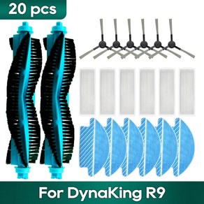 DynaKing R9 로봇 진공 청소기용 메인 사이드 브러시 헤파 필터 걸레 교체 예비, 3개