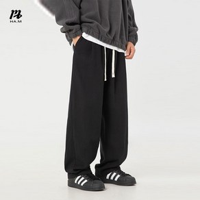 HAM 남성 춘동 M-4XL 스판 슬랙스 캐주얼 기모바지 블랙 빅사이즈