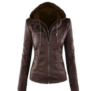 Makone 여자가죽자켓 Jacket Women Euo Hood zippe coat Leathe clothing가죽자켓 여성