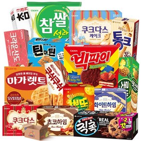 [냠냠상회] 빅파이+마가렛트+칙촉+선과+롯샌+참크래커+쿠크다스+화이트하임+초코하임+통크+뽀또+산도+쿠쉬쿠쉬+틴인틴+쿠다스케이크 과자 간식 세트, 1세트, 15p